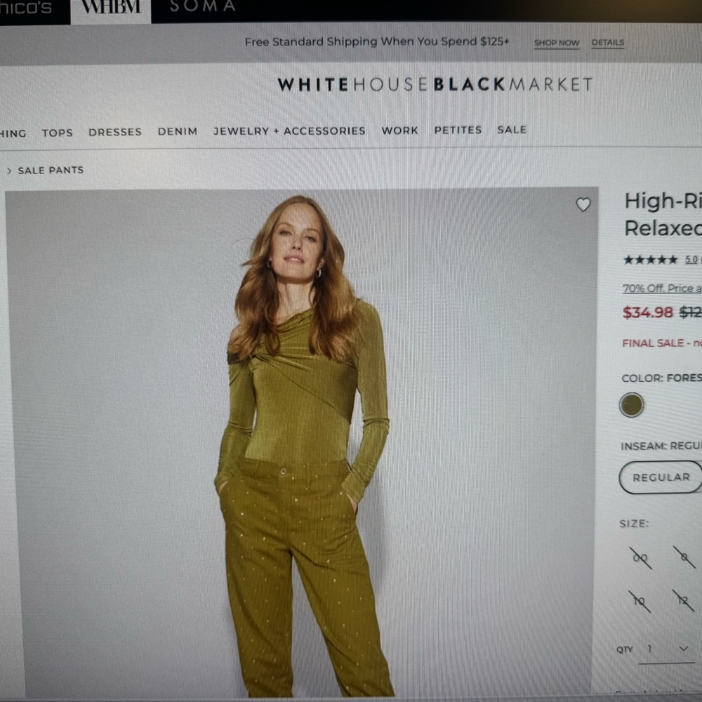 White House Black Market Olive Green relaxed studded Pret ankle pants. - Picture 2 of 9